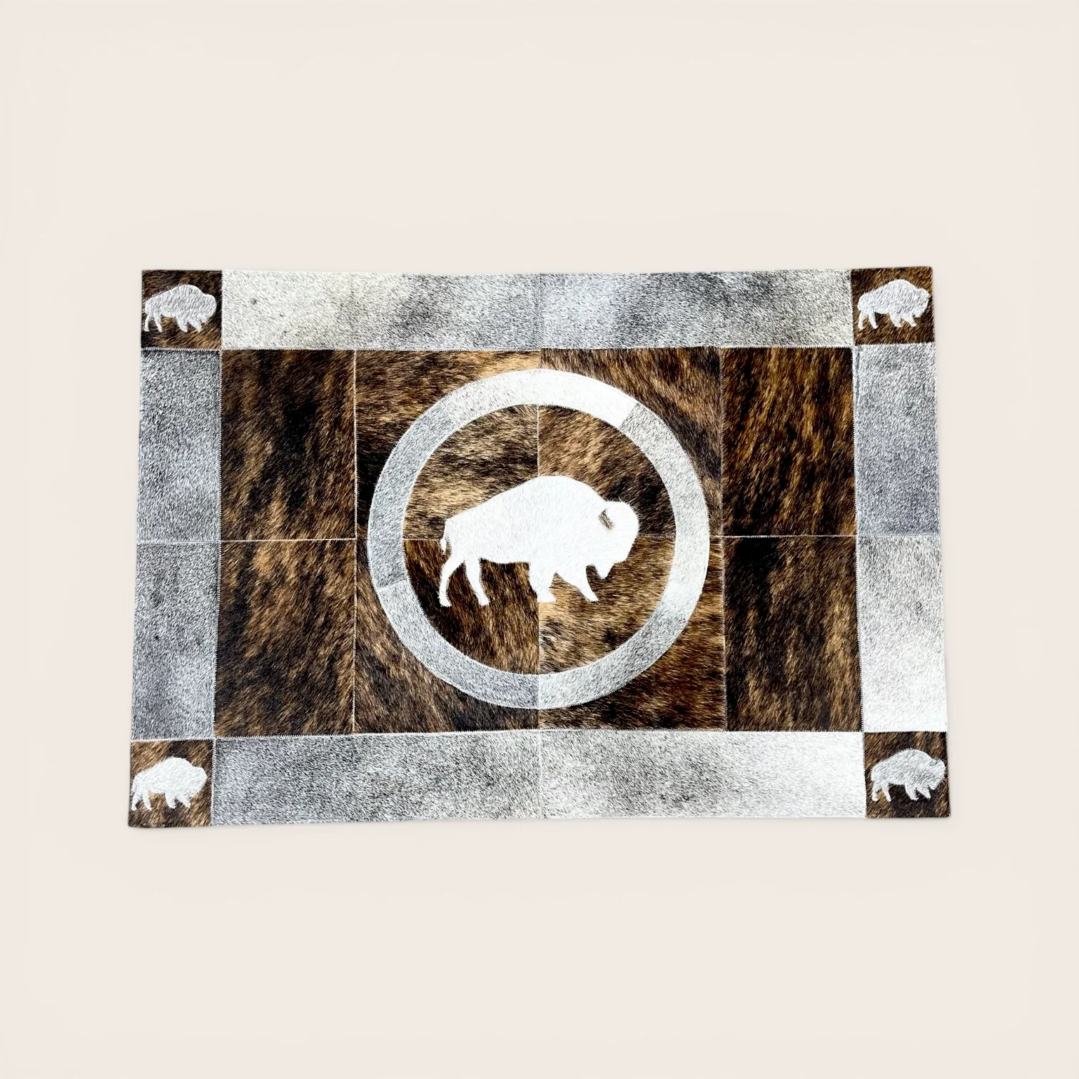 2x3’ Buffalo cowhide patchwork rug