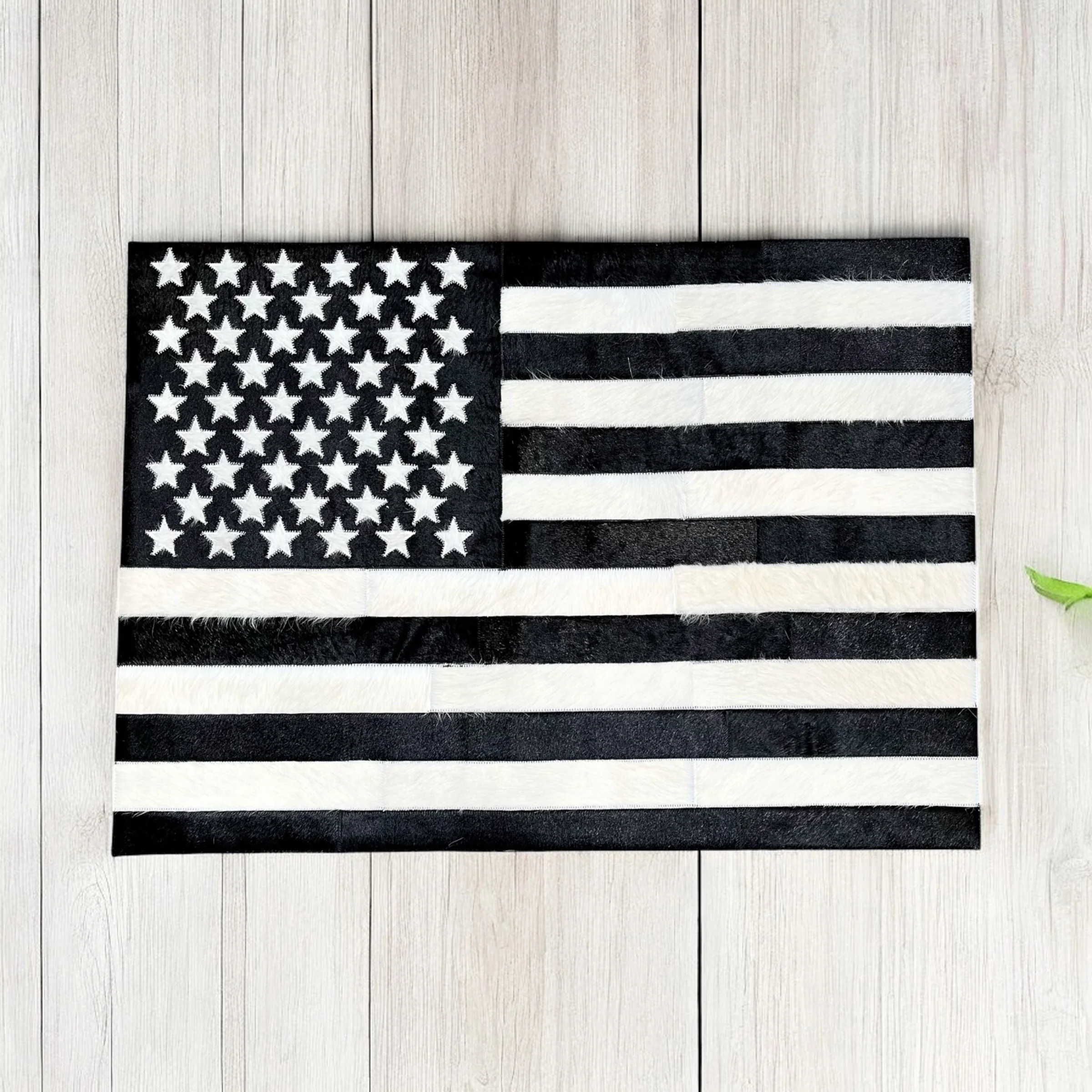 3x2’ Black American Flag Cowhide rug