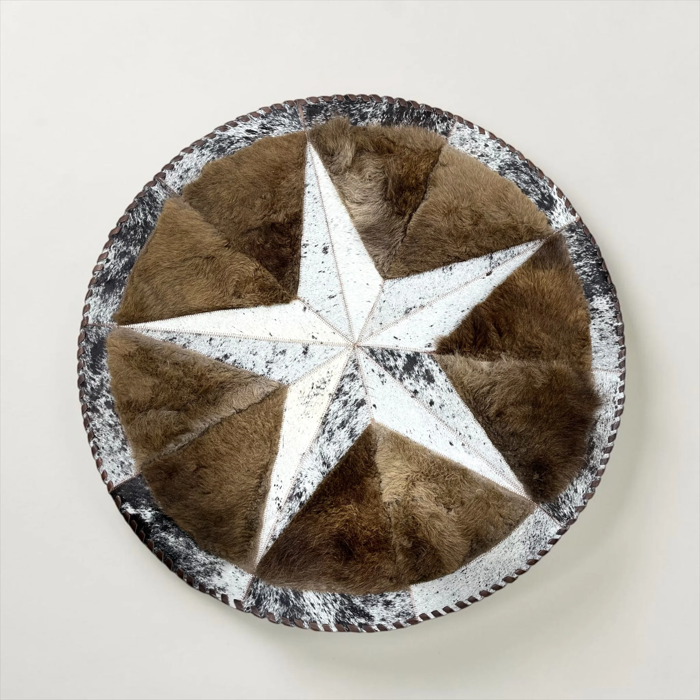 3x3’ star buffalo and cowhide patchwork rug