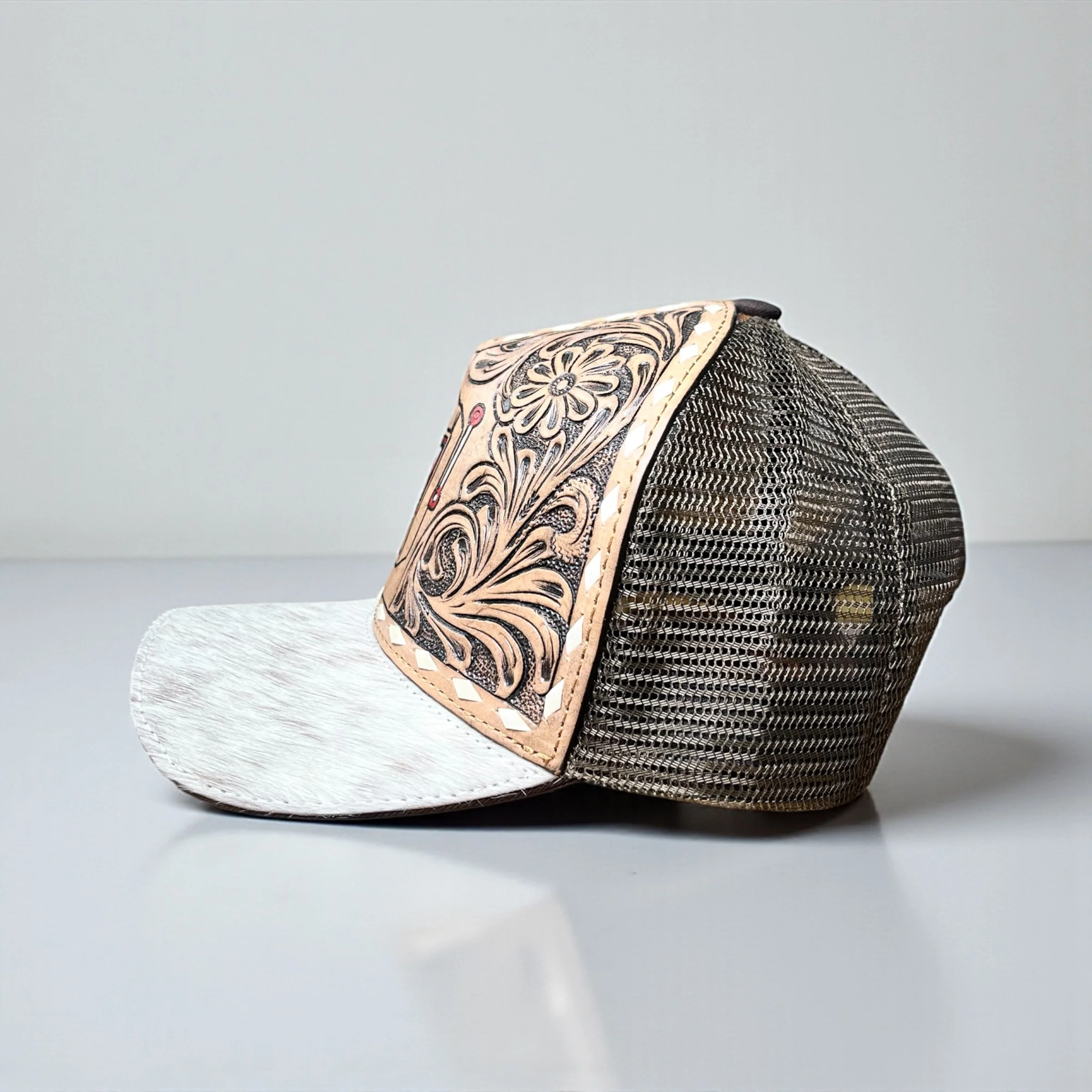 777 tooled leather & cowhide cap - Image 2