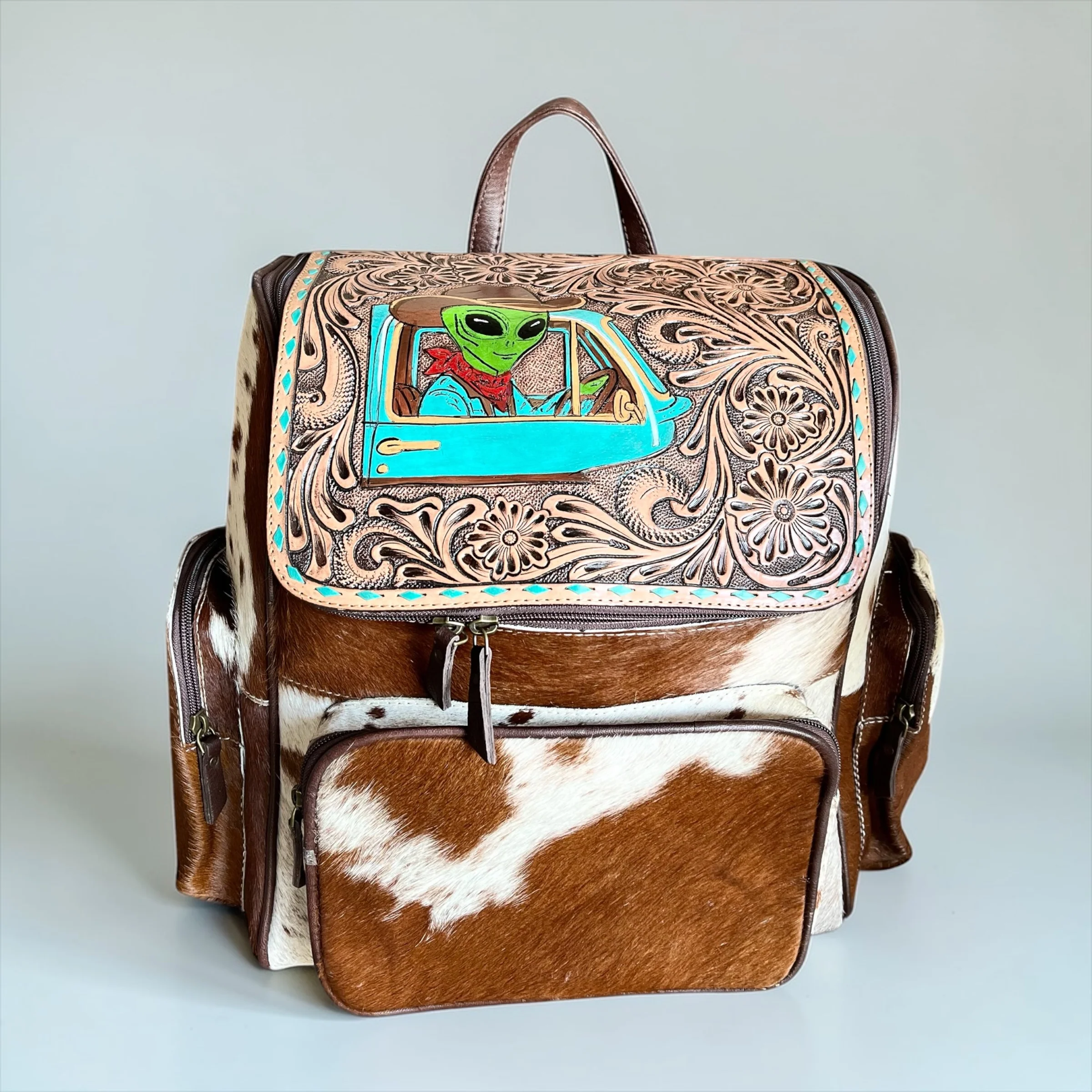 Area 51 tooled leather & cowhide backpack - Image 2