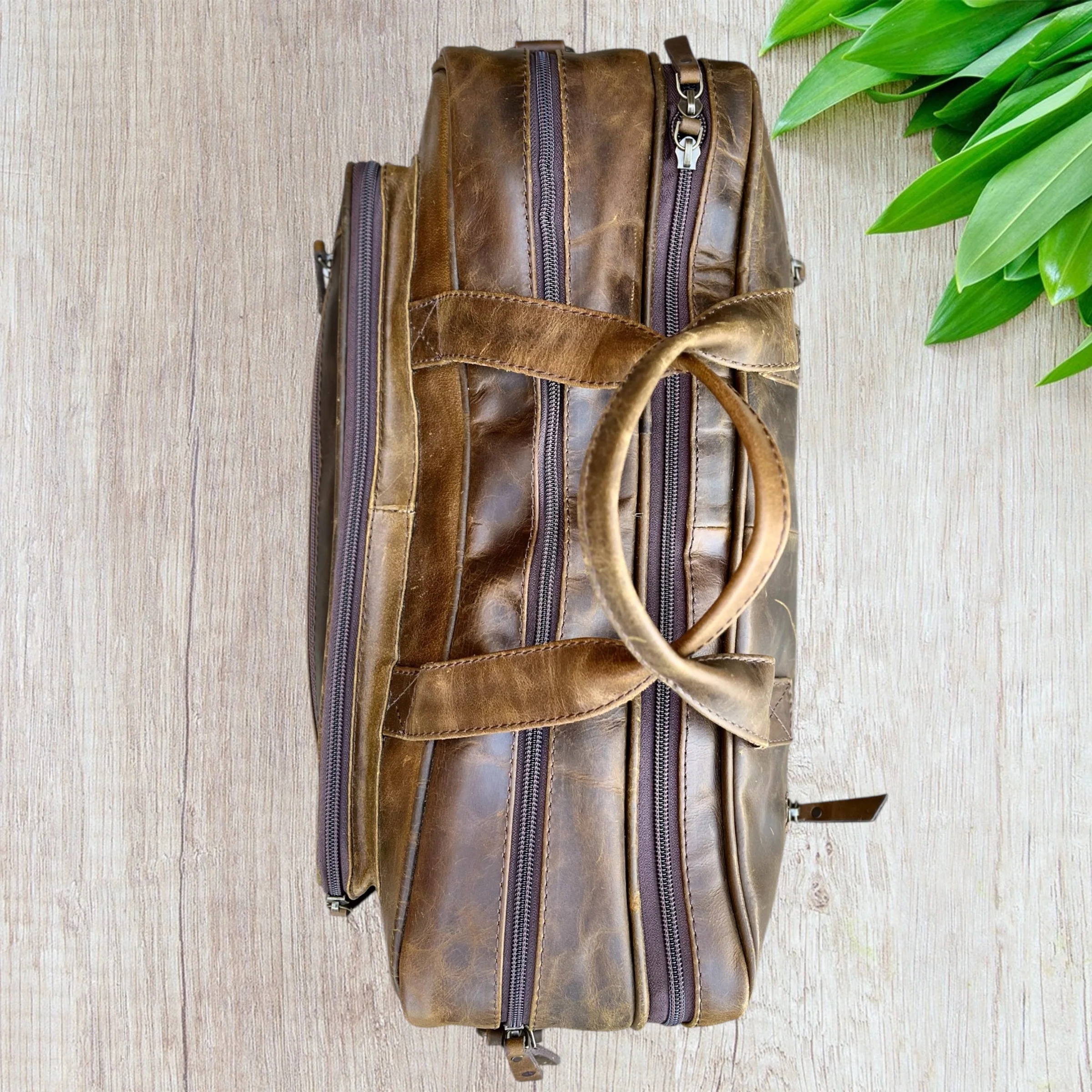 Basketweave rustic tooled leather Briefcase - Image 4