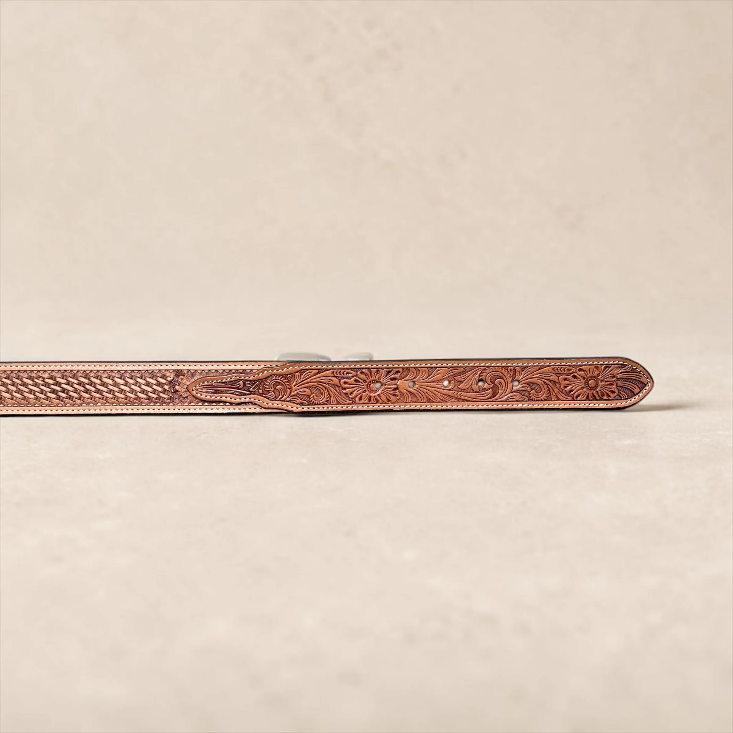 Basketweave tooled leather belt - Image 3