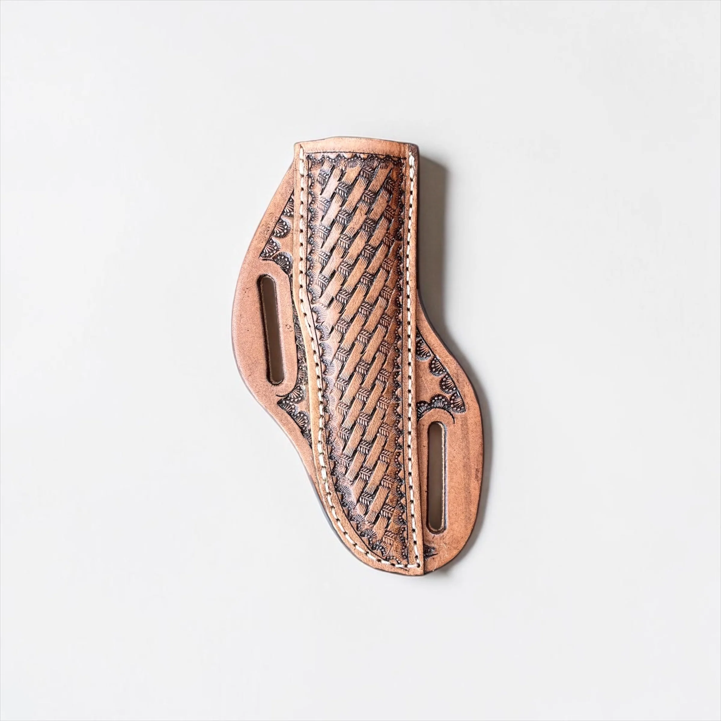 Basketweave tooled leather knife sheath