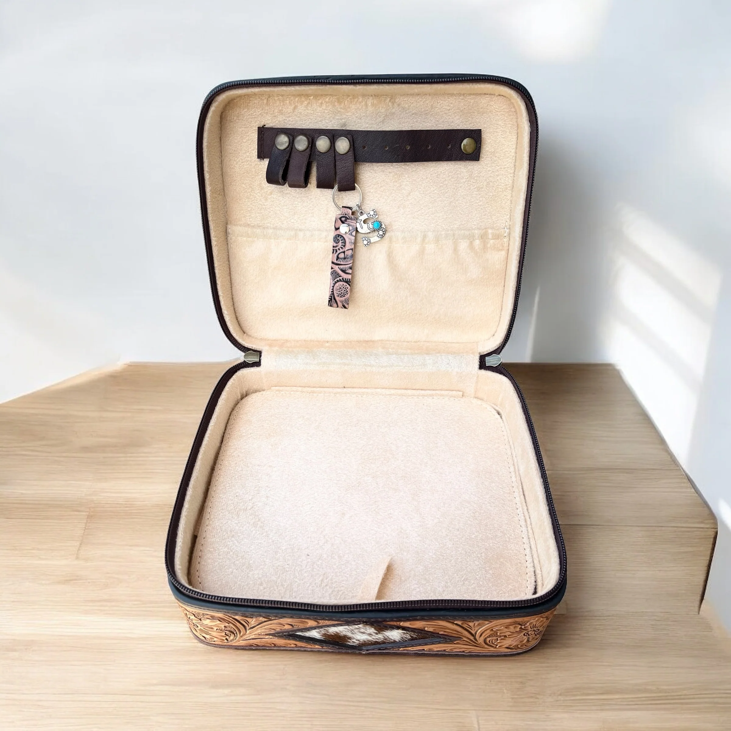 Black BootStitch suede & tooled leather jewelry box - Image 5