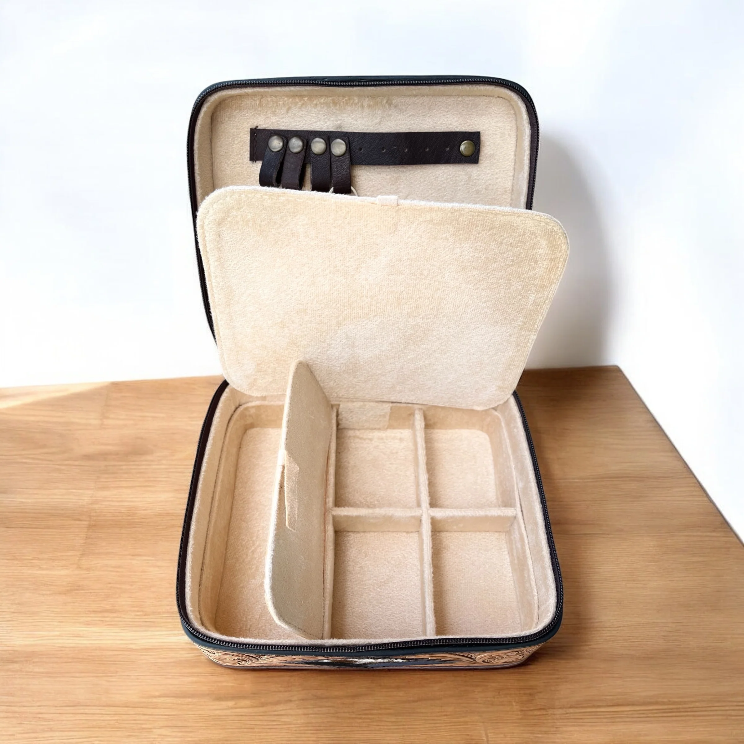 Black BootStitch suede & tooled leather jewelry box - Image 6