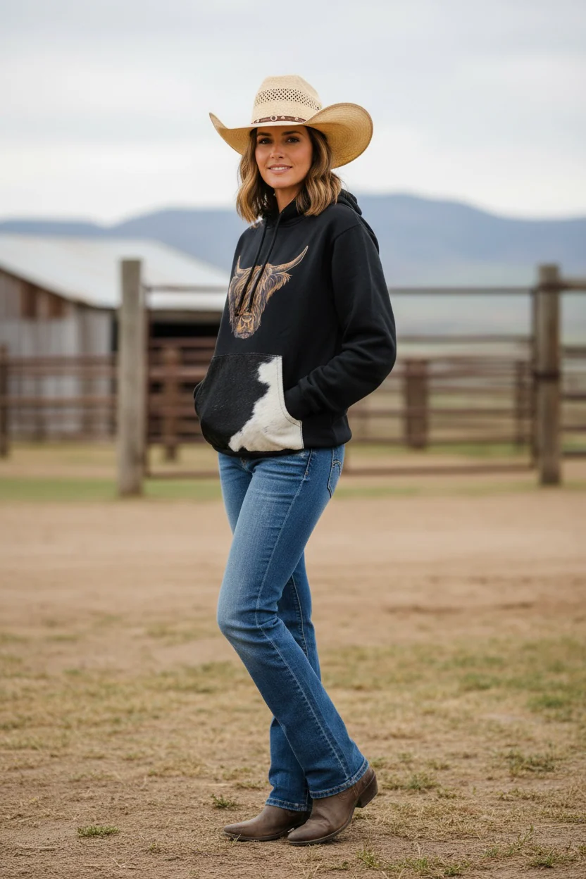 Black highland cowhide hoodie - Image 2