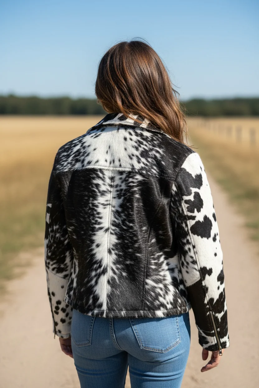 Black/white cowhide jacket (2XL) - Image 2
