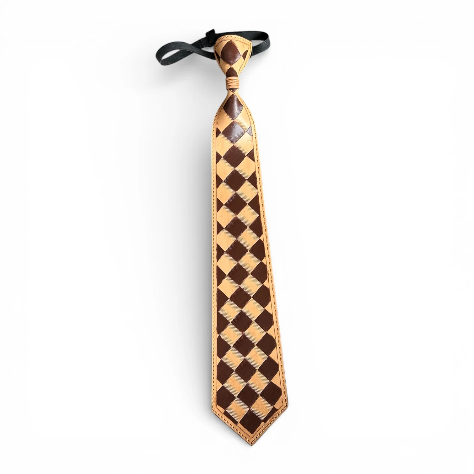 Brown checker tooled leather ties - Image 2