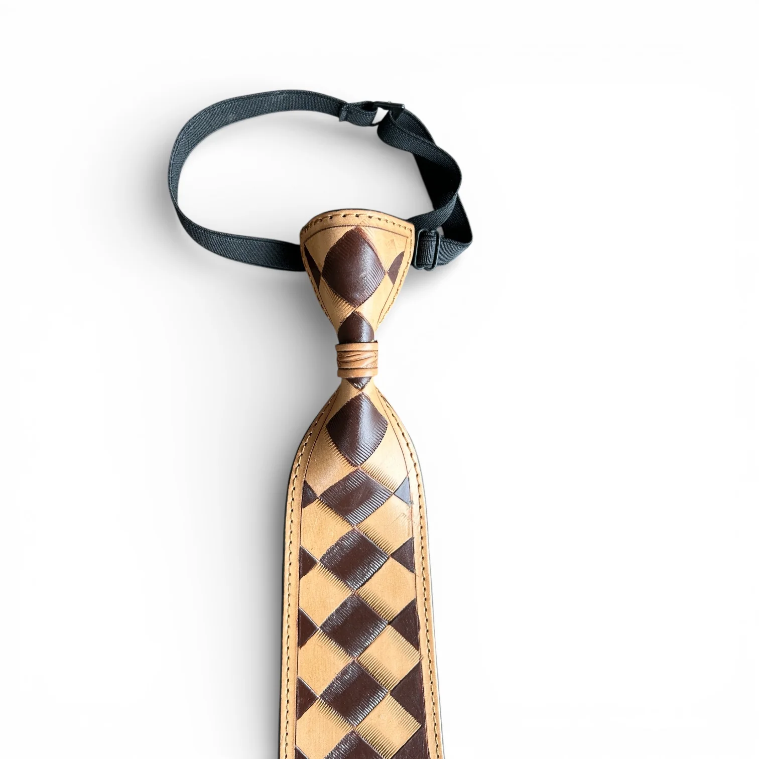 Brown checker tooled leather ties - Image 3