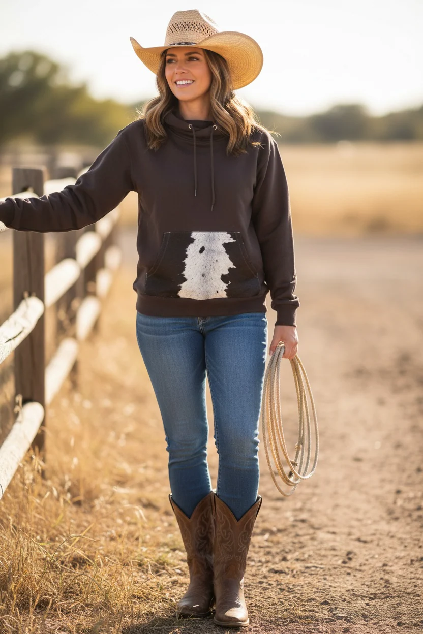 Brown cowhide hoodie - Image 2
