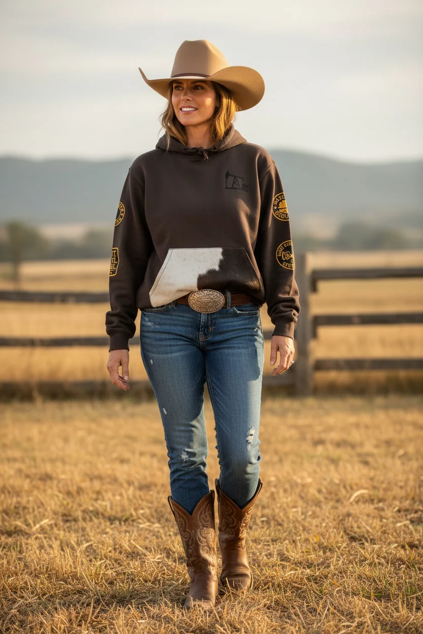 Brown cowhide hoodie