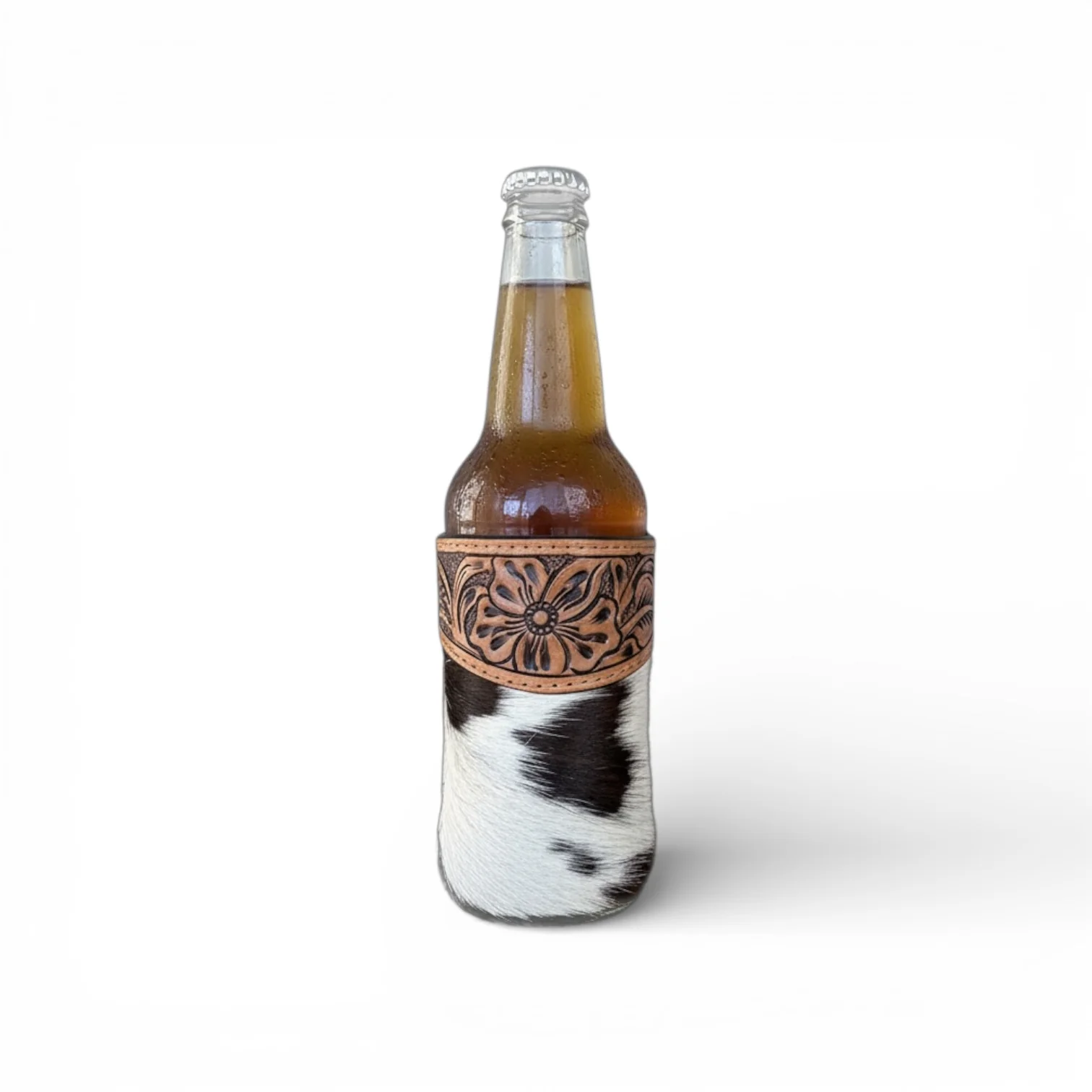 Brown Tooled leather & cowhide bottle holder - Image 2