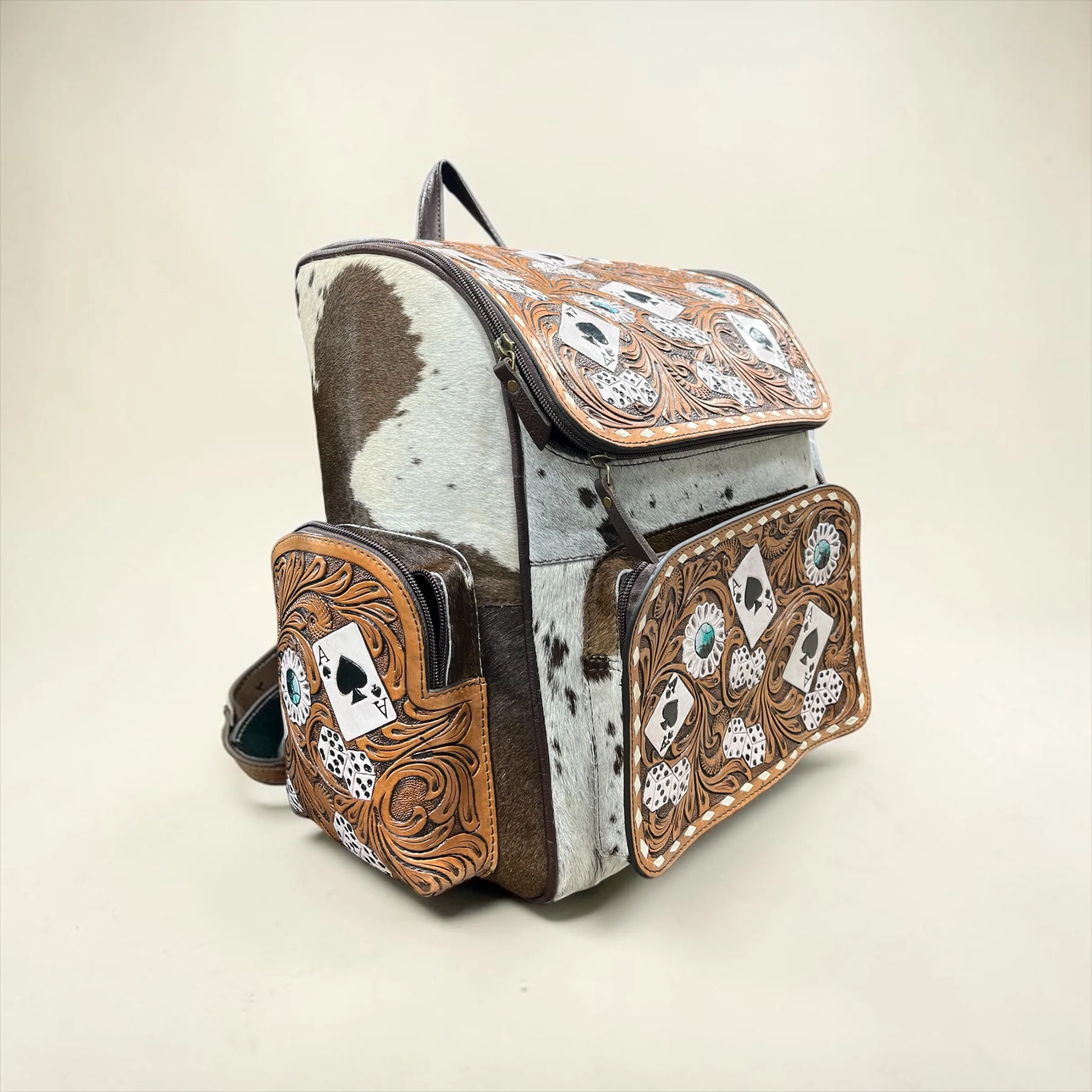 Cards game tooled leather & cowhide backpack - Image 2