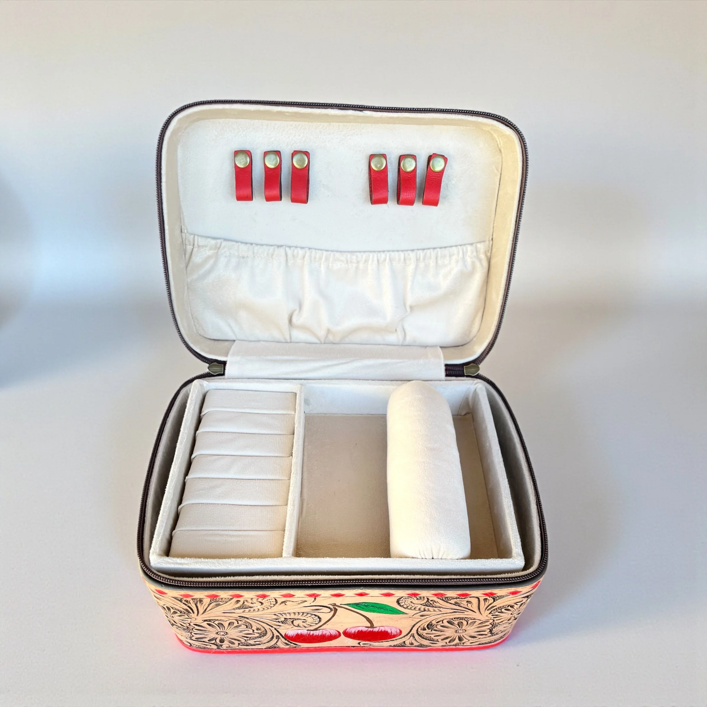 Cherry tooled leather jewelry box - Image 4