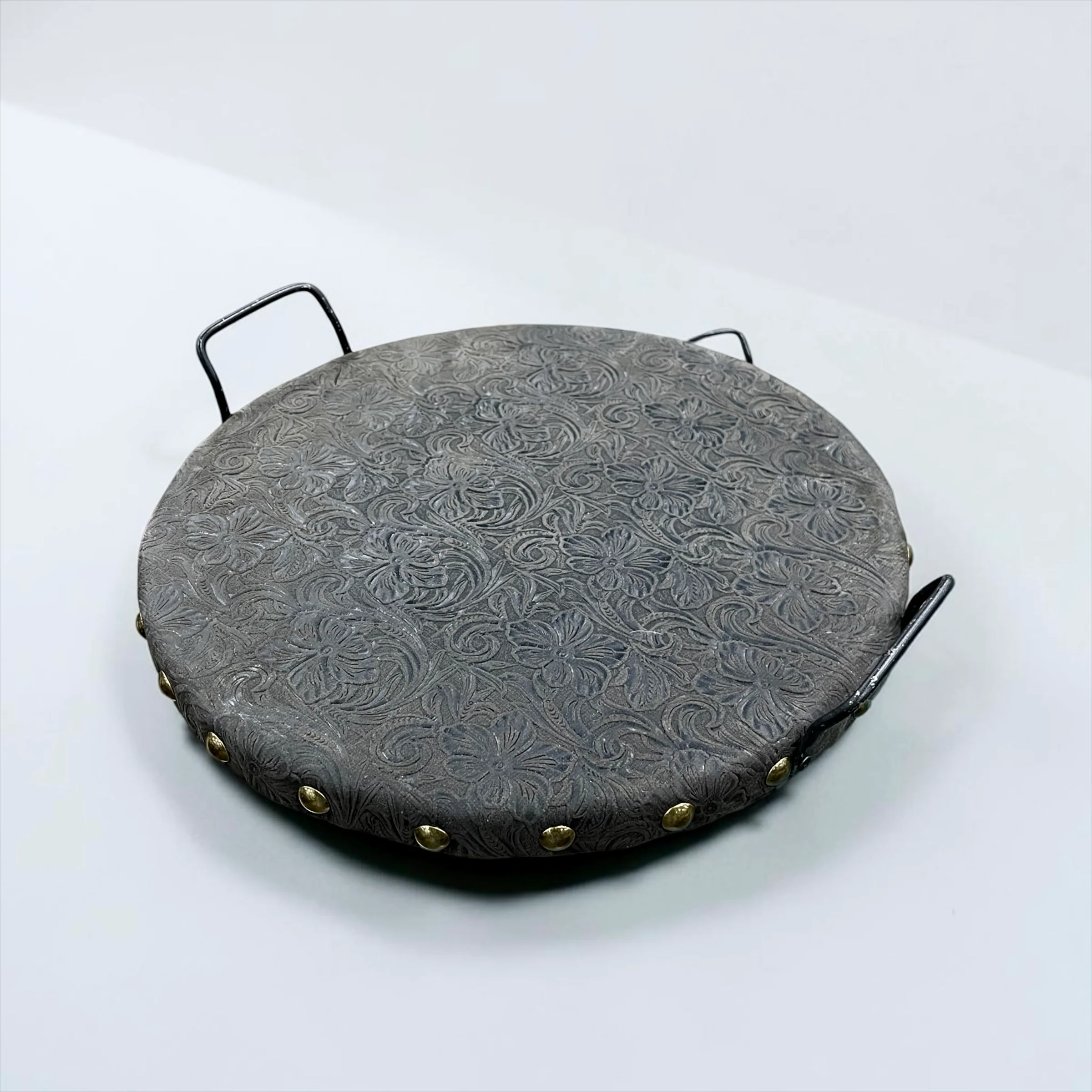 Chocolate tooled leather tray - Image 3