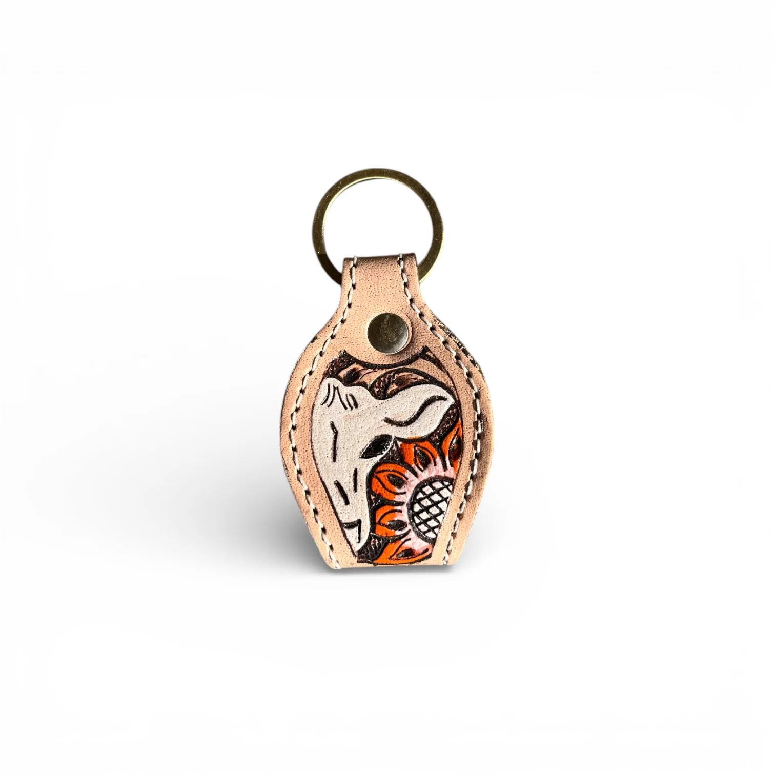Cow tooled leather & cowhide keychain