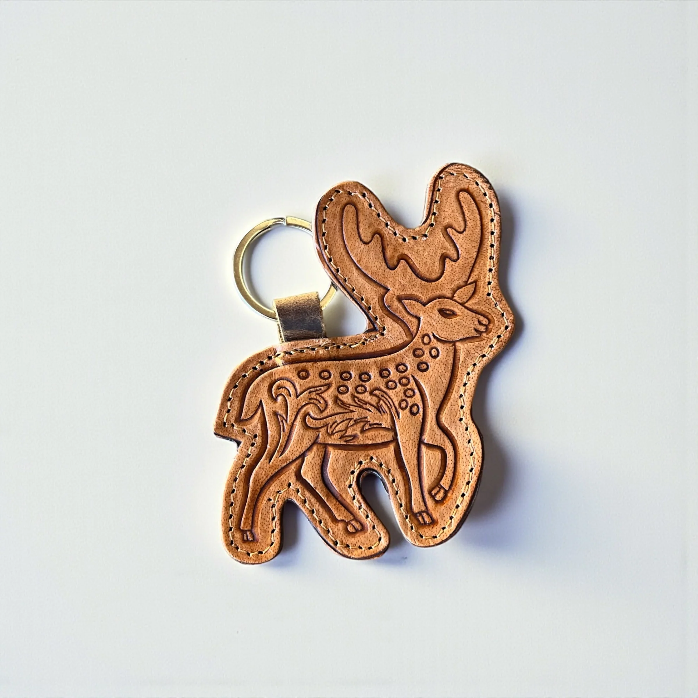 Deer tooled leather Keychain