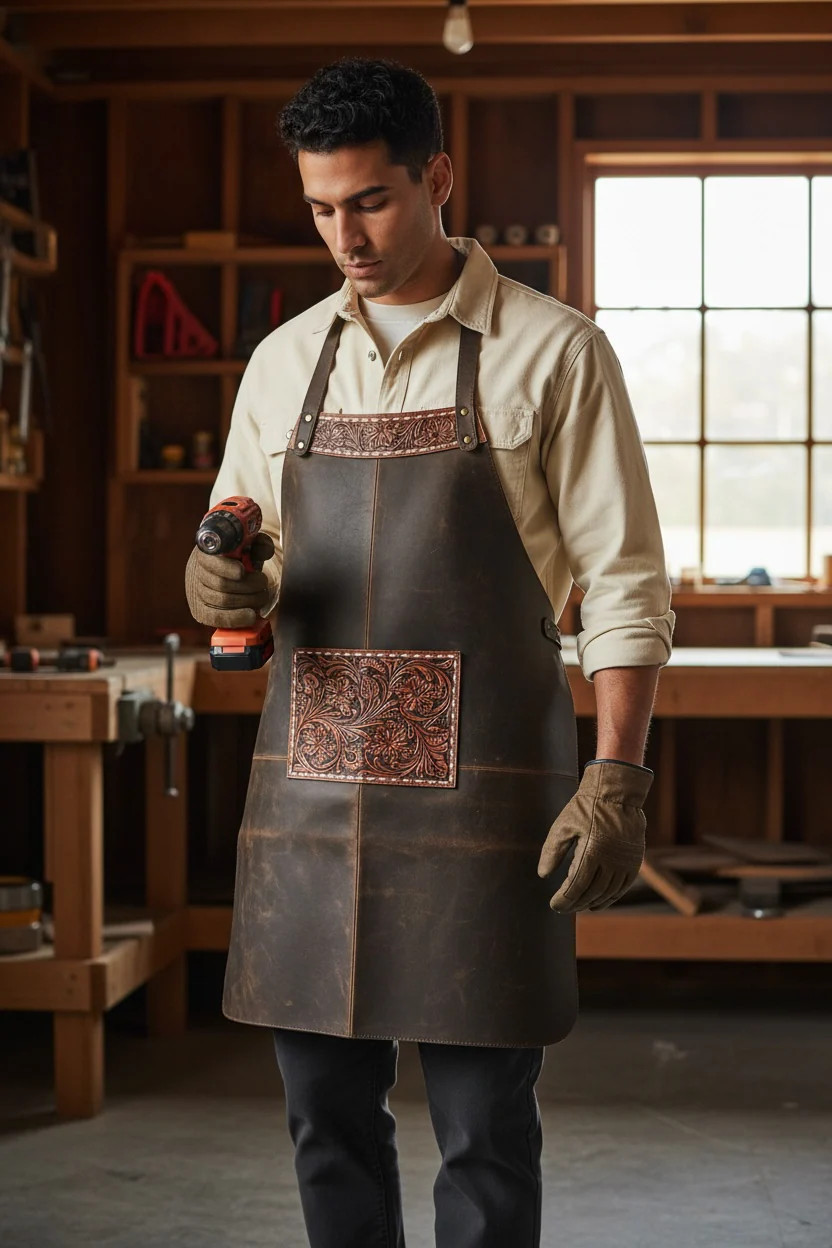 Floral tooled leather apron - Image 2