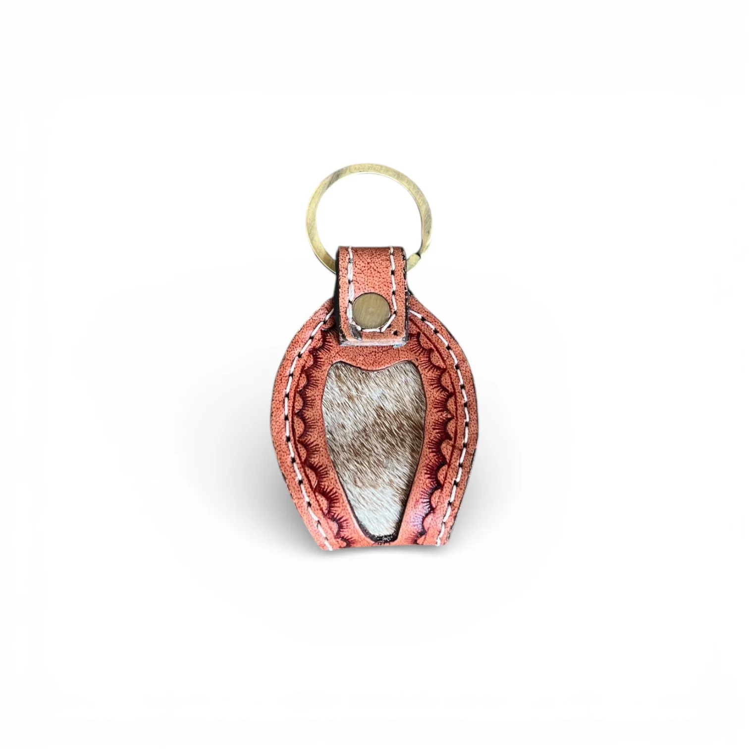Floral tooled leather & cowhide keychain - Image 2