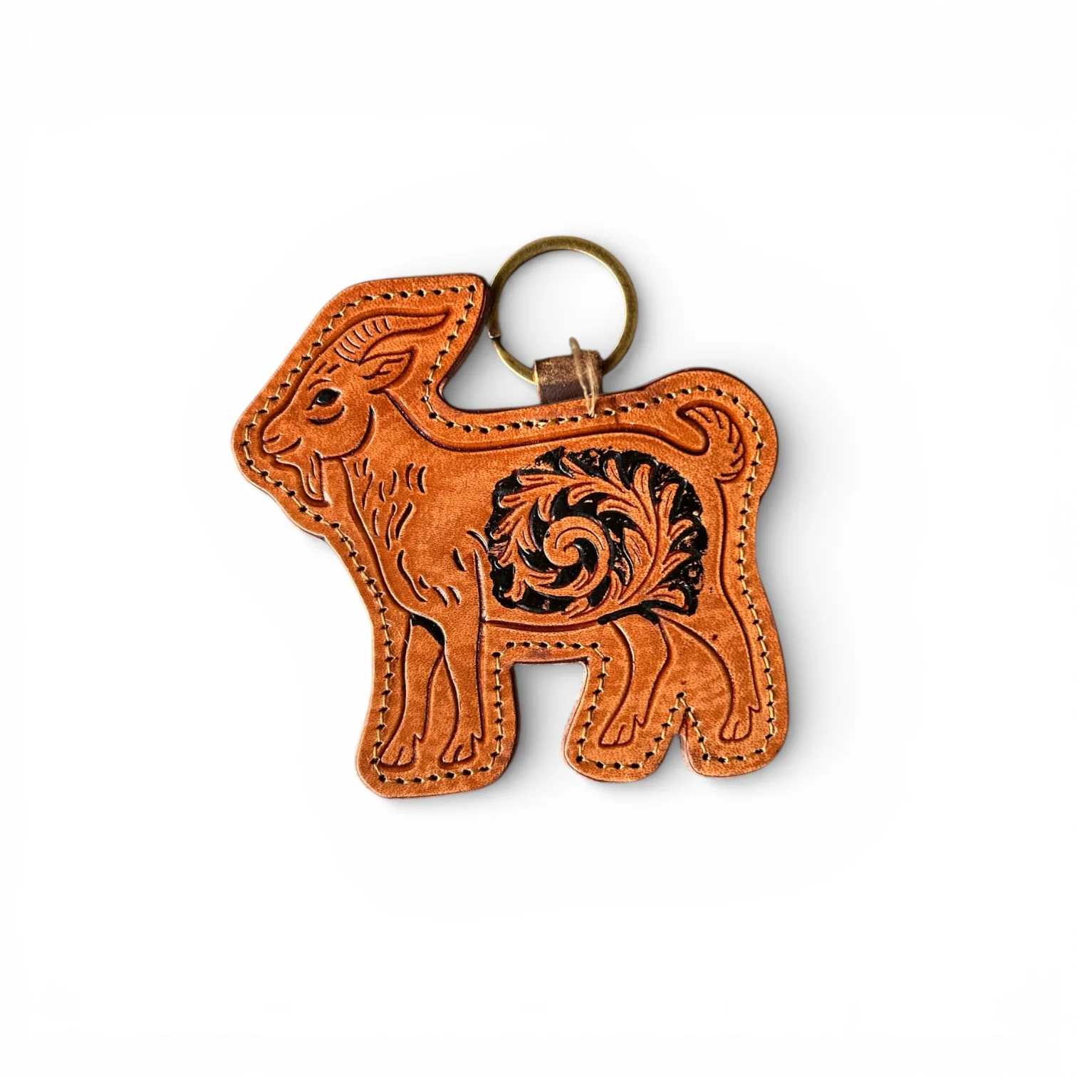Goat tooled leather & cowhide keychain