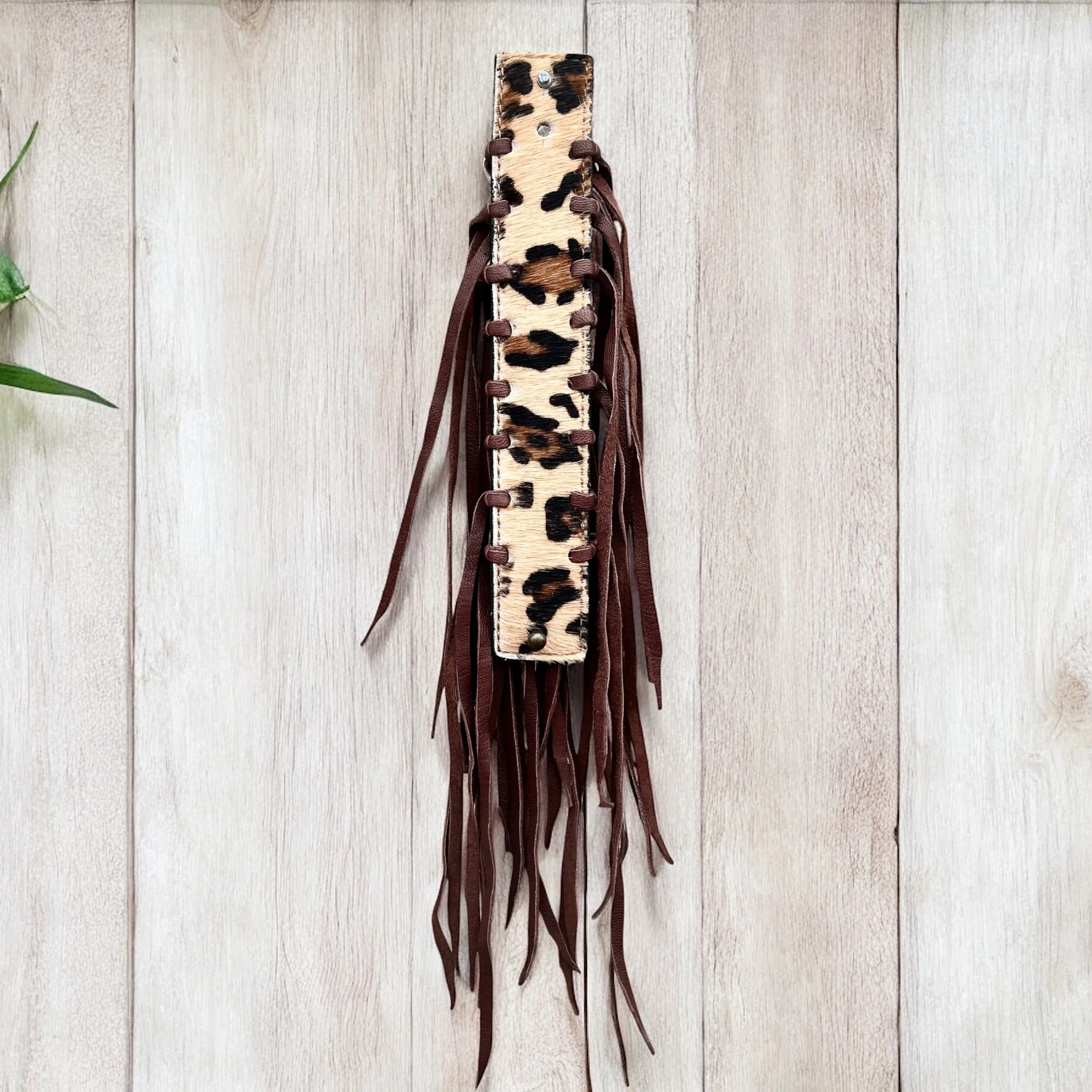 Leopard print cowhide fringe bracelet - Image 2