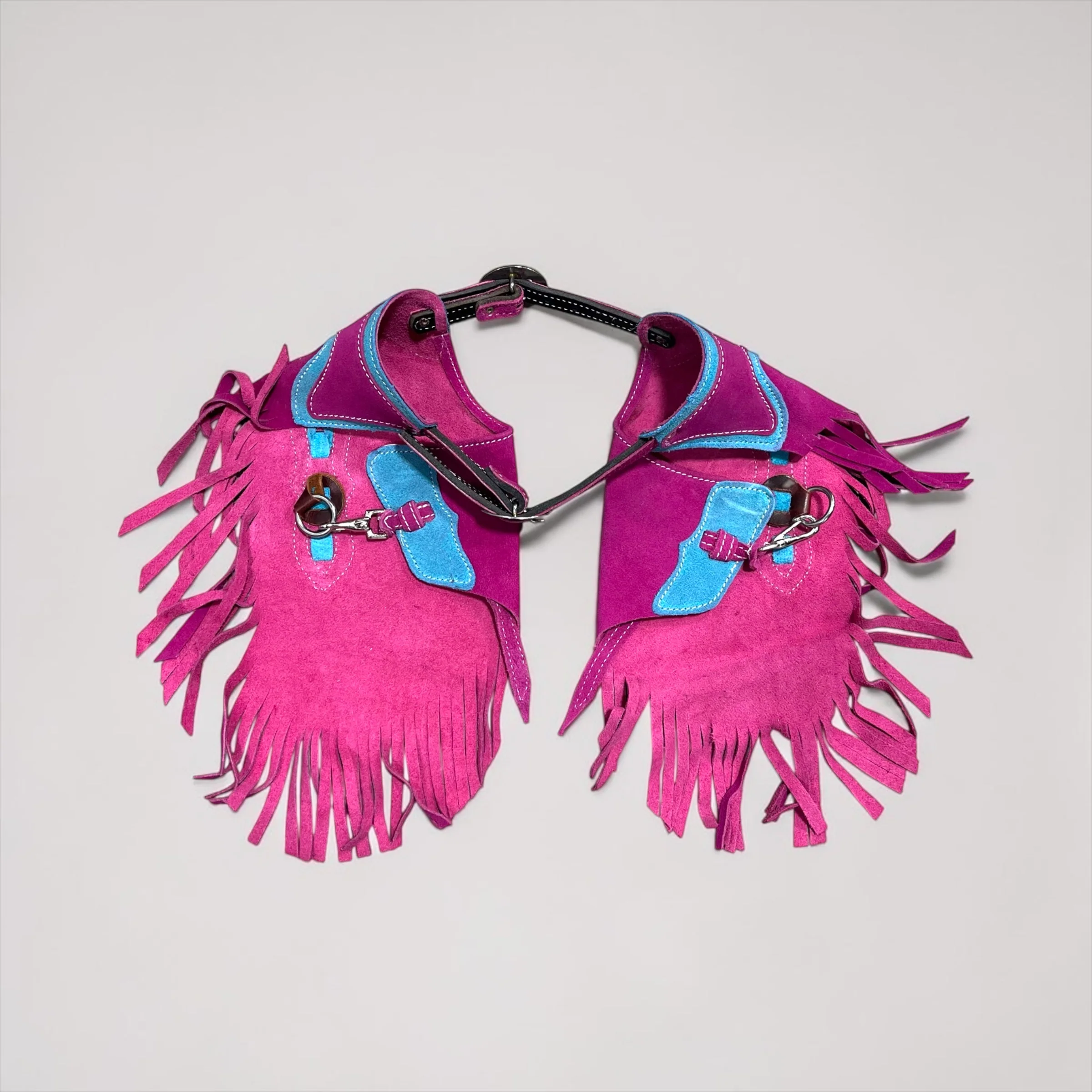 Pink/turquoise suede kids chaps - Image 3