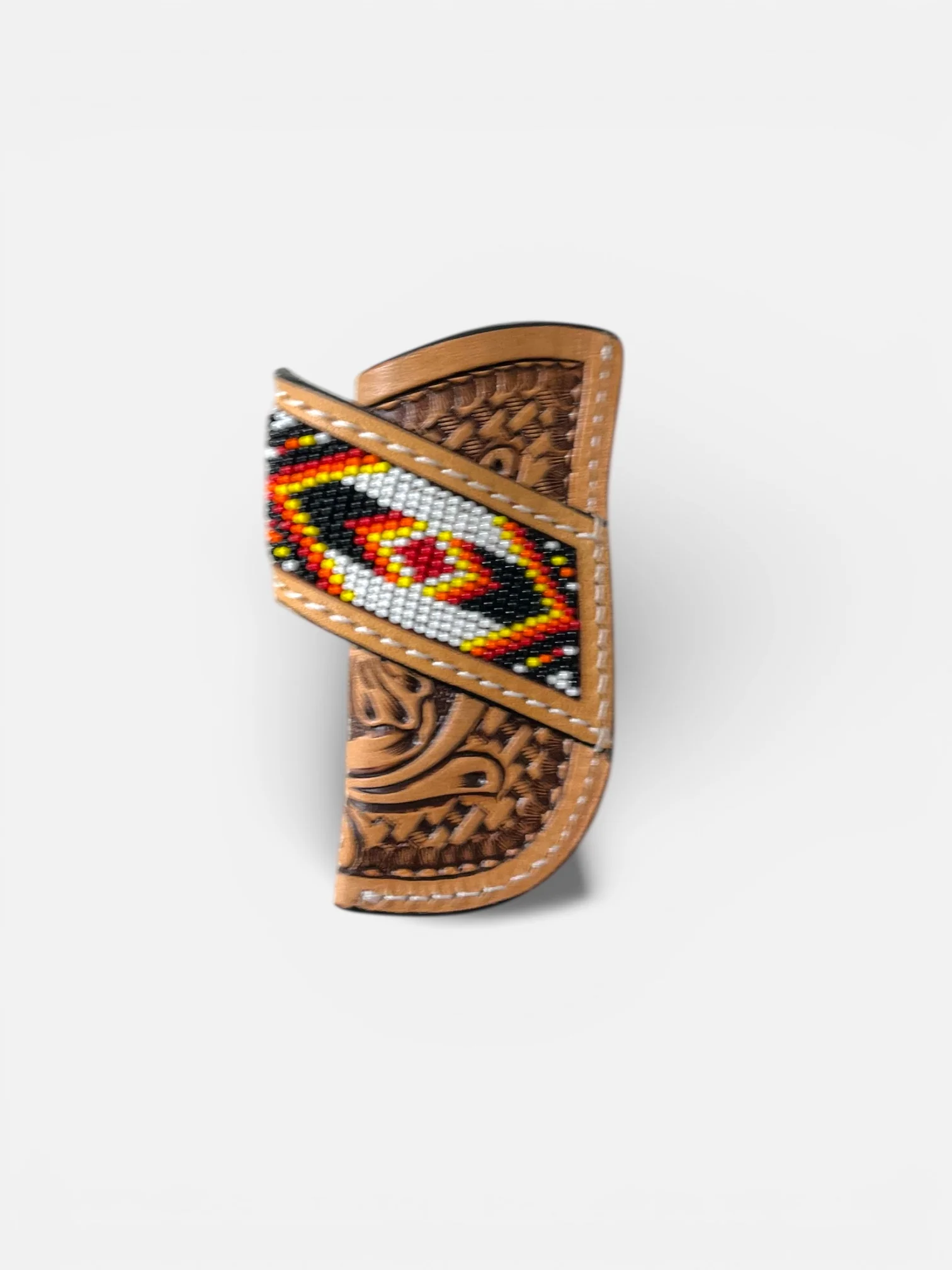 Red Aztec tooled leather sheath - Image 2