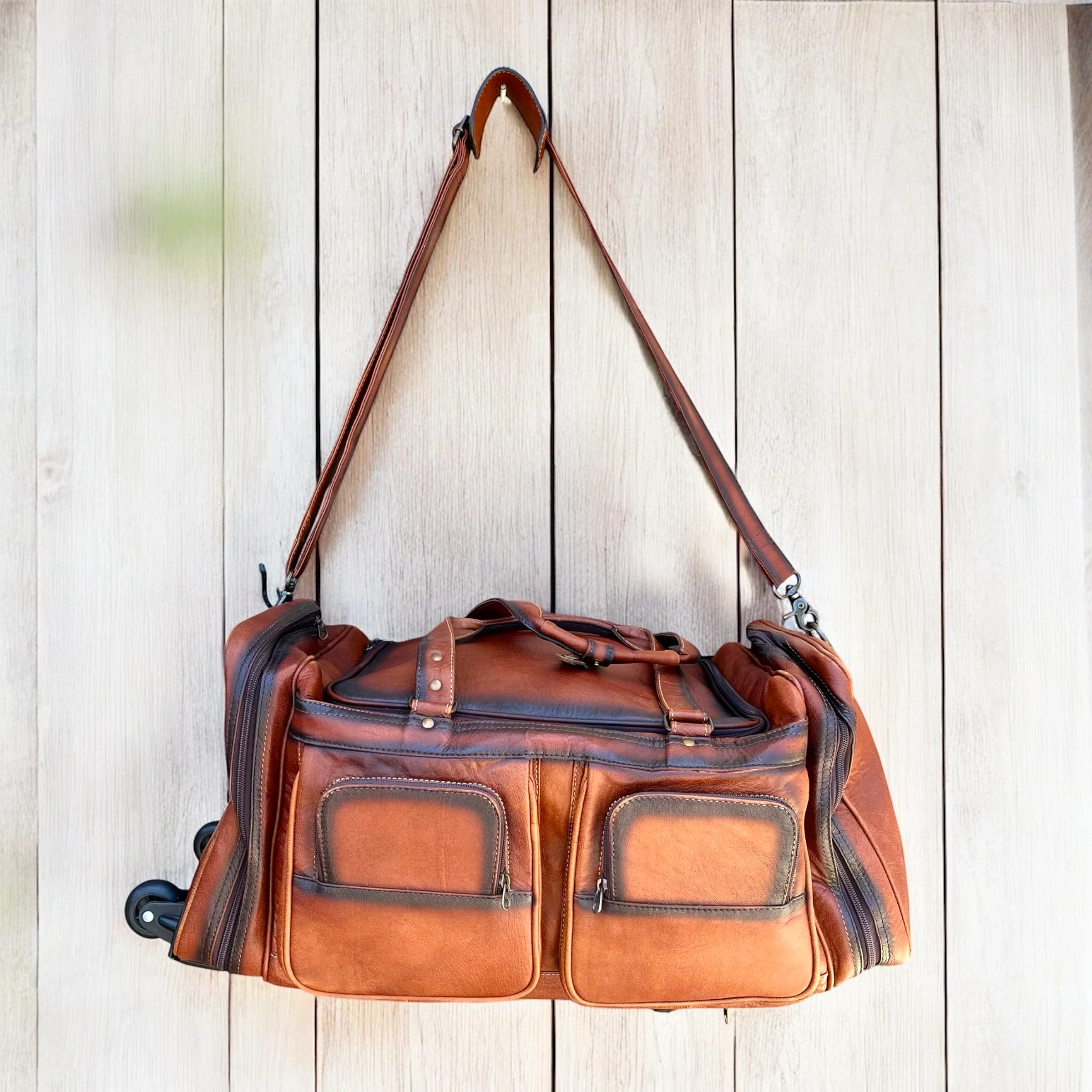 leather rolling luggage duffle bag