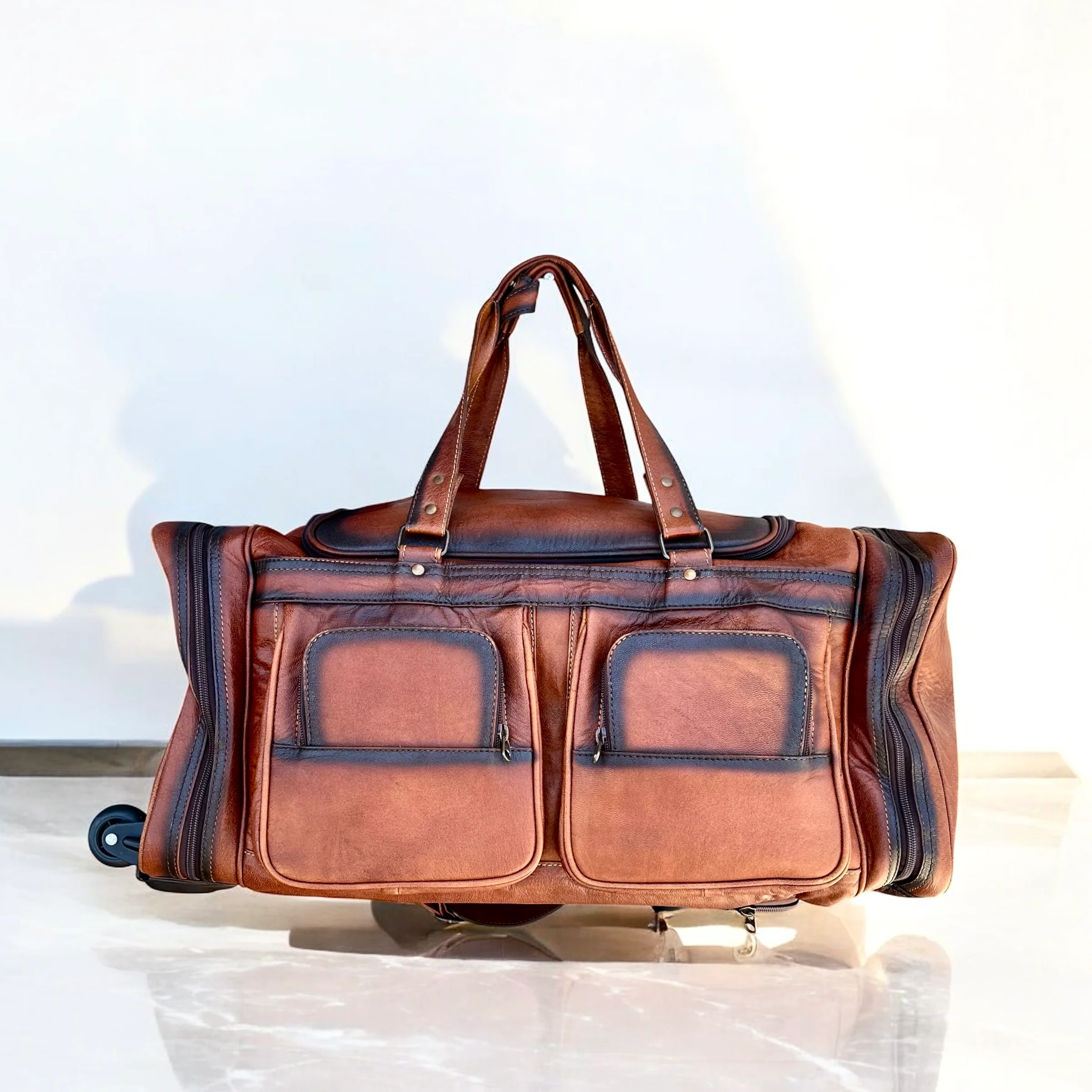 leather rolling luggage duffle bag - Image 2