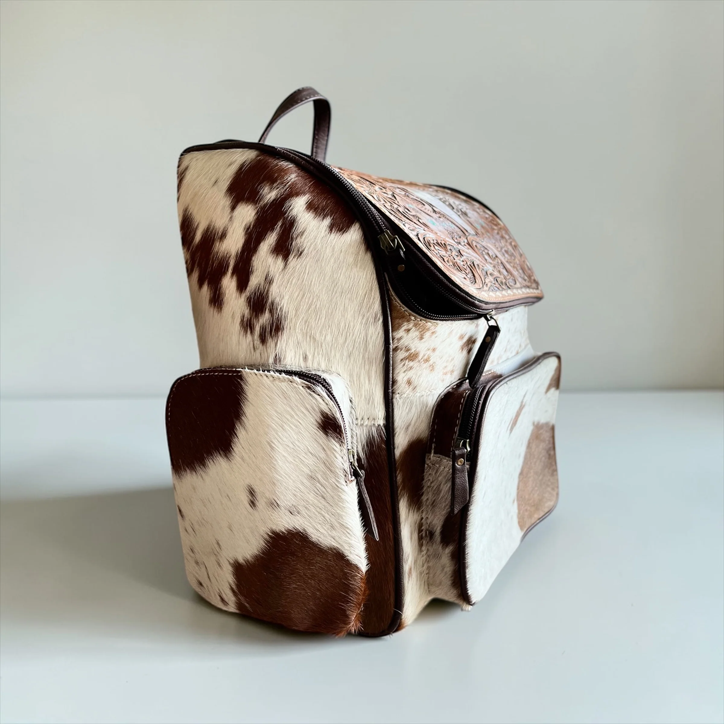 Skull tooled leather & cowhide backpack - Image 3