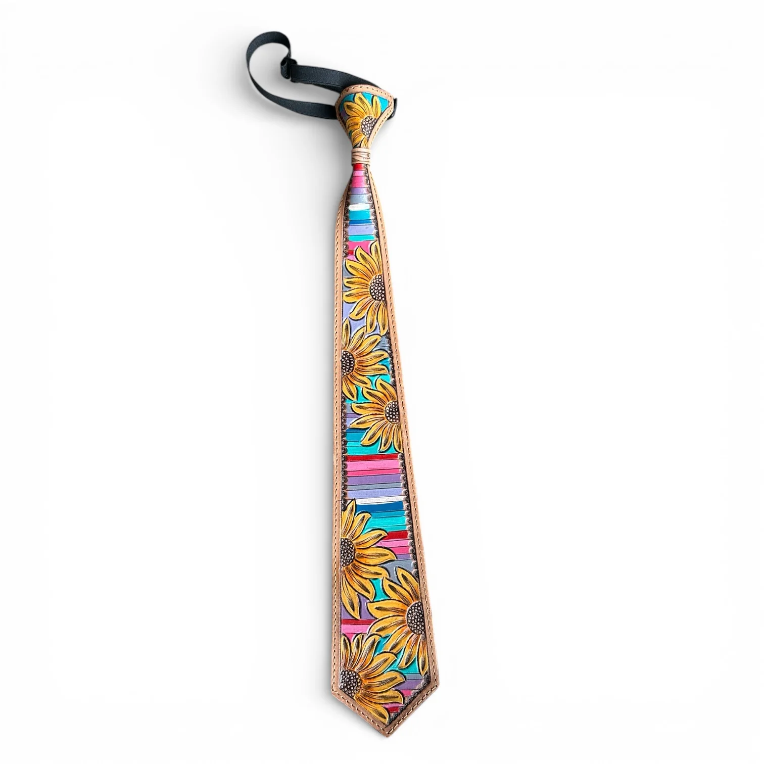 Sunflower tooled leather tie - Image 2