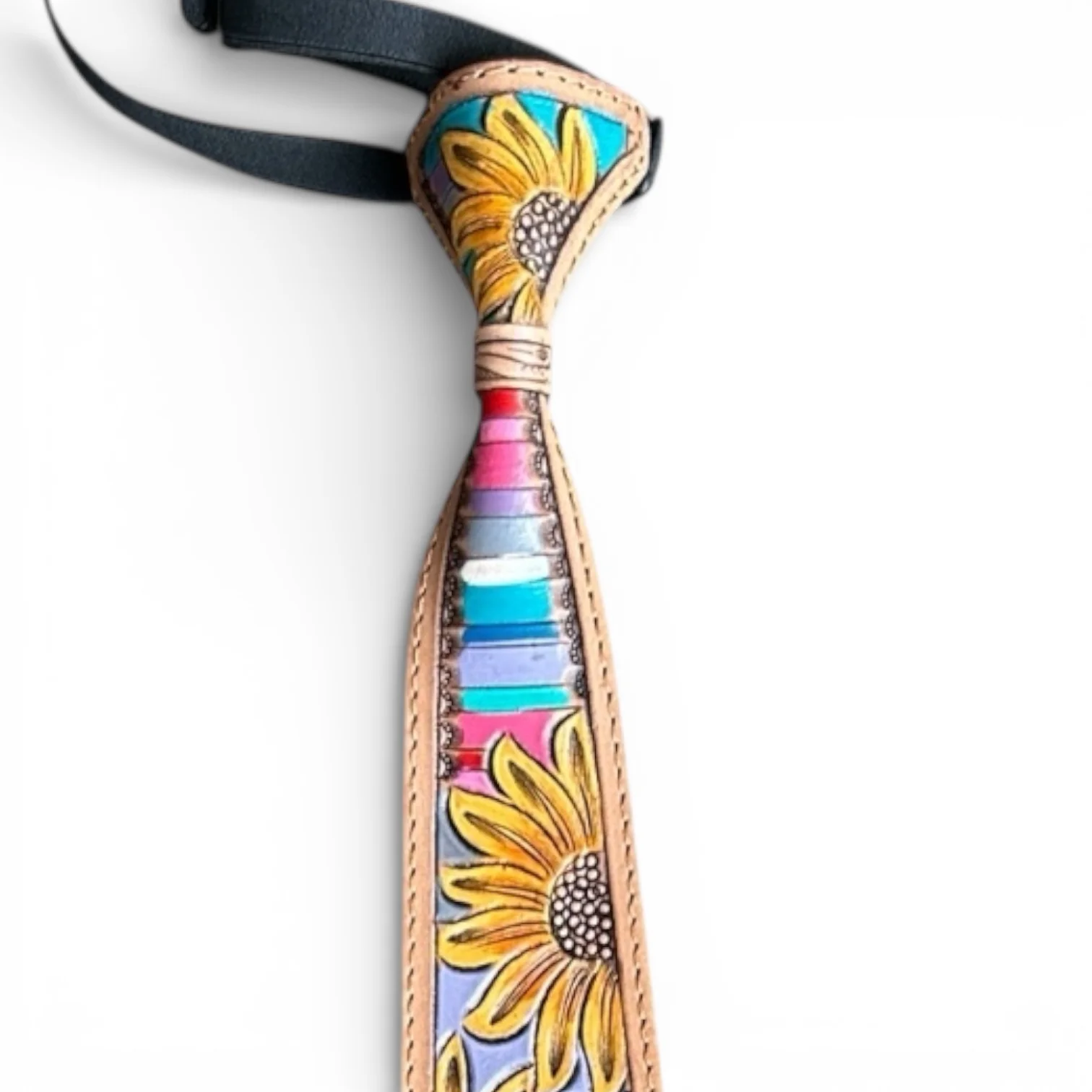 Sunflower tooled leather tie - Image 3