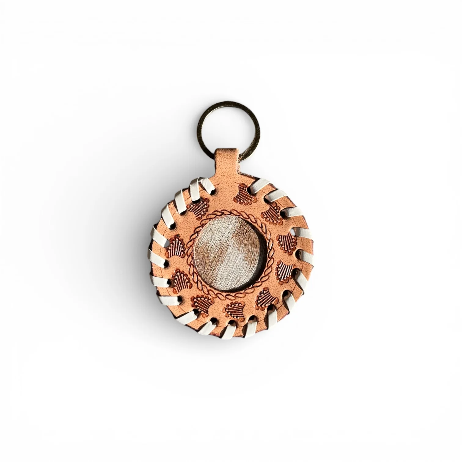Tan tooled leather Keychain