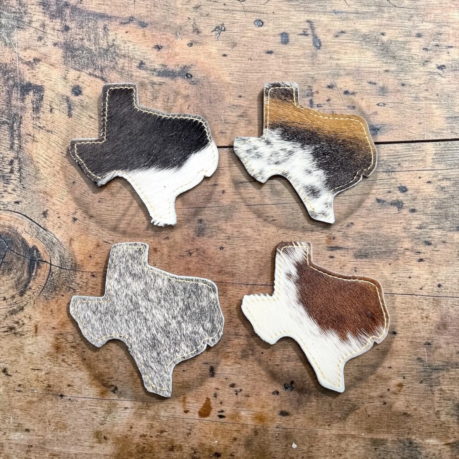 Texas state cowhide coasters (set of 4)
