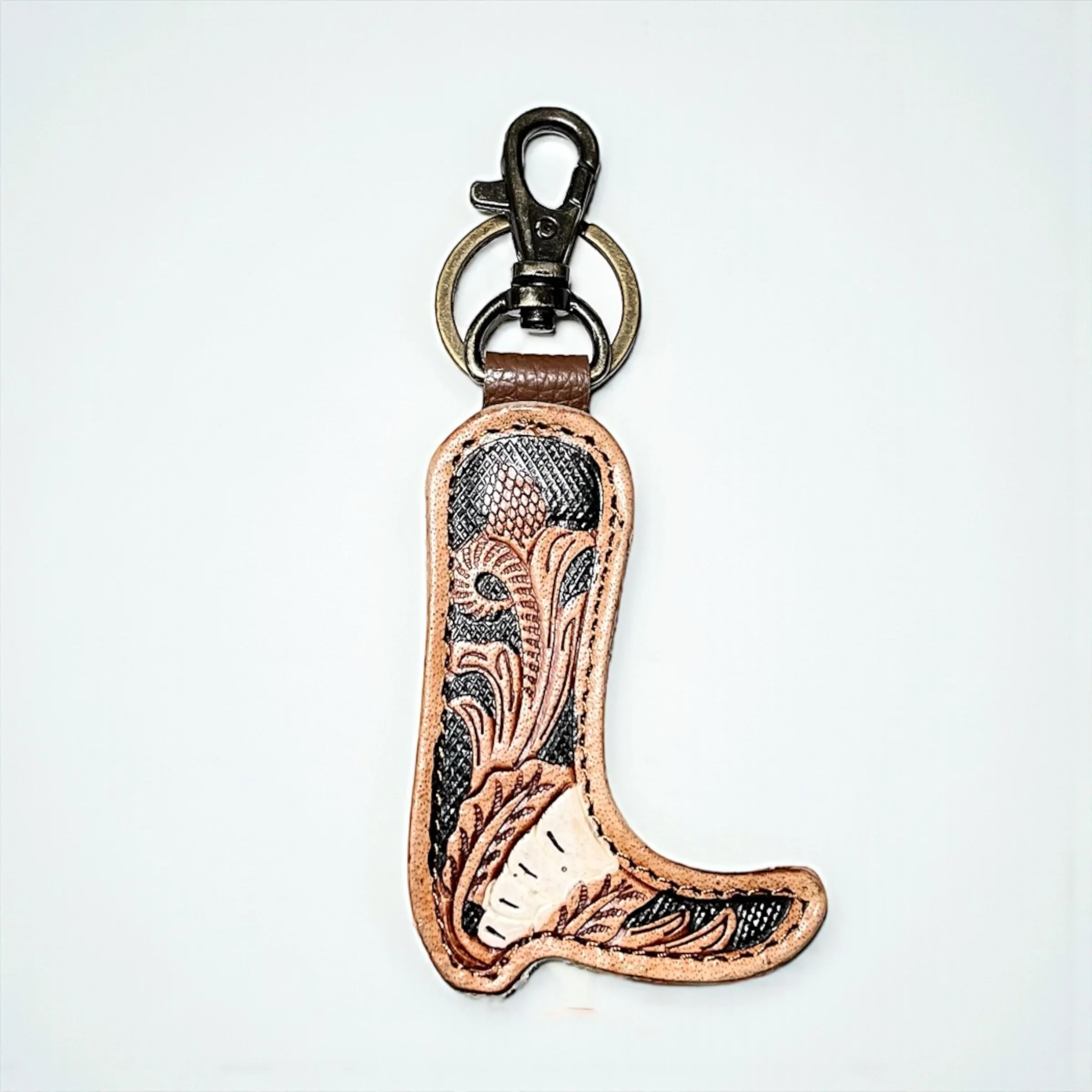 Tooled leather & cowhide keyring