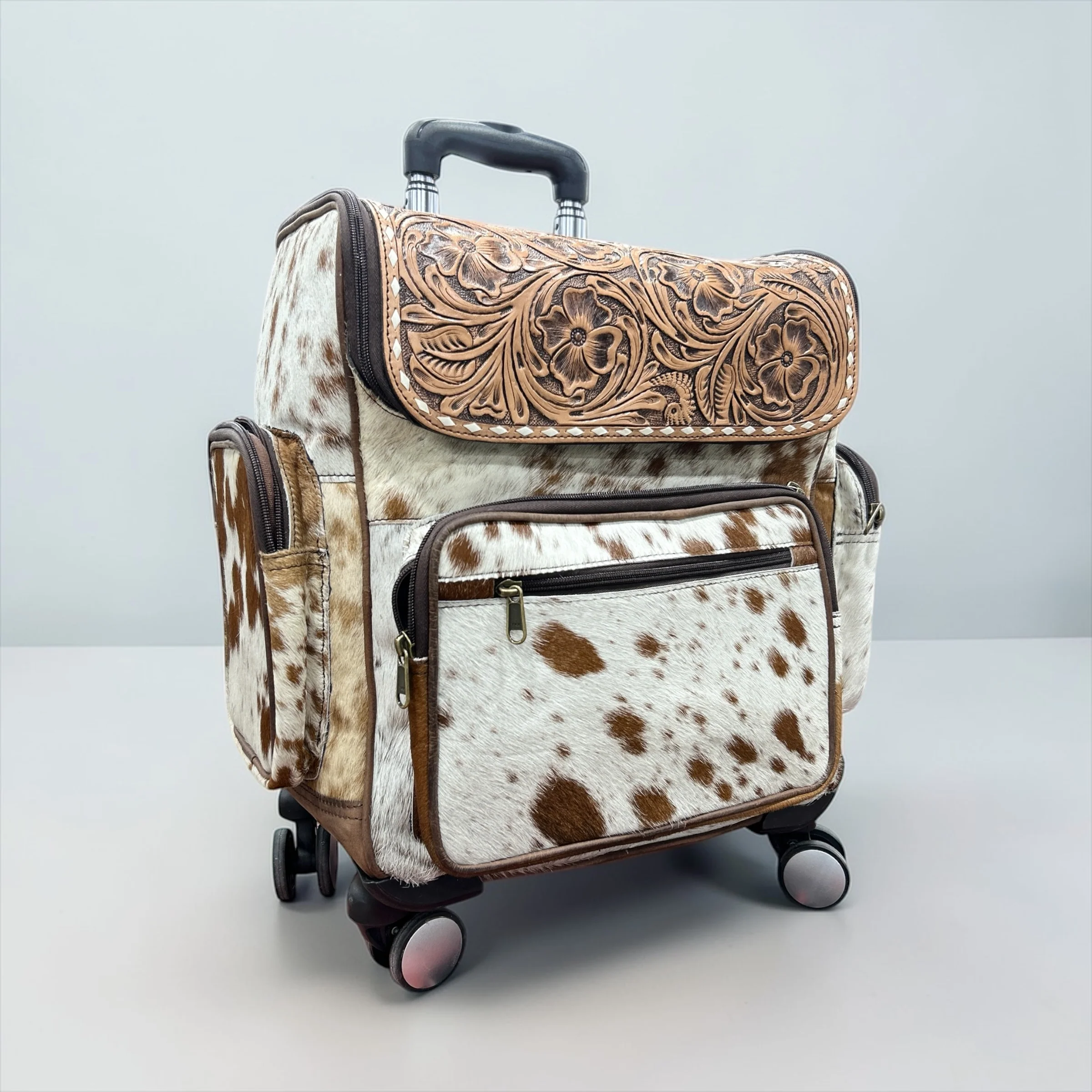 Tooled leather & cowhide rolling backpack - Image 2