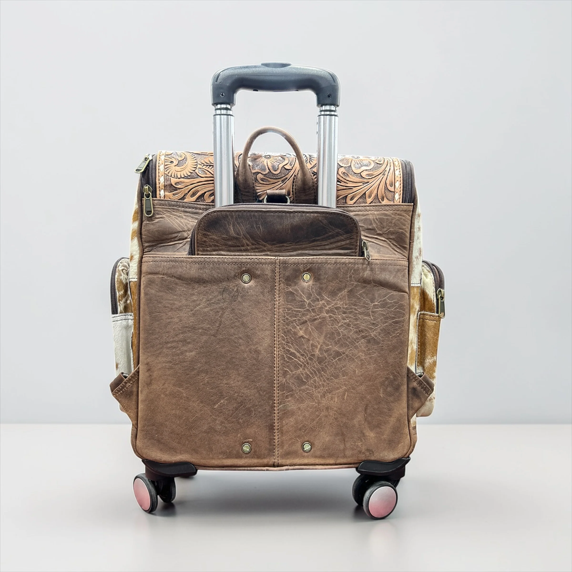 Tooled leather & cowhide rolling backpack - Image 3
