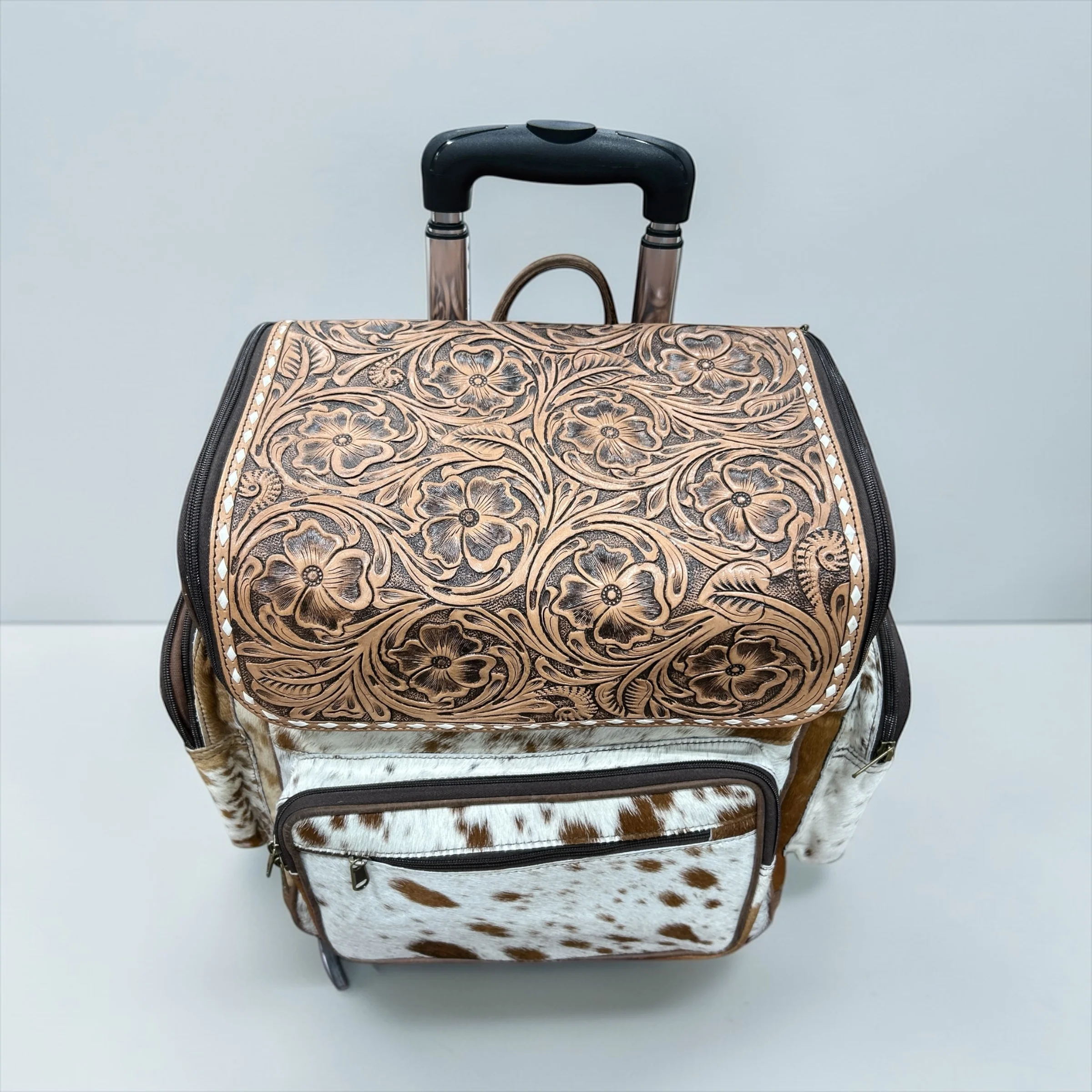 Tooled leather & cowhide rolling backpack - Image 4