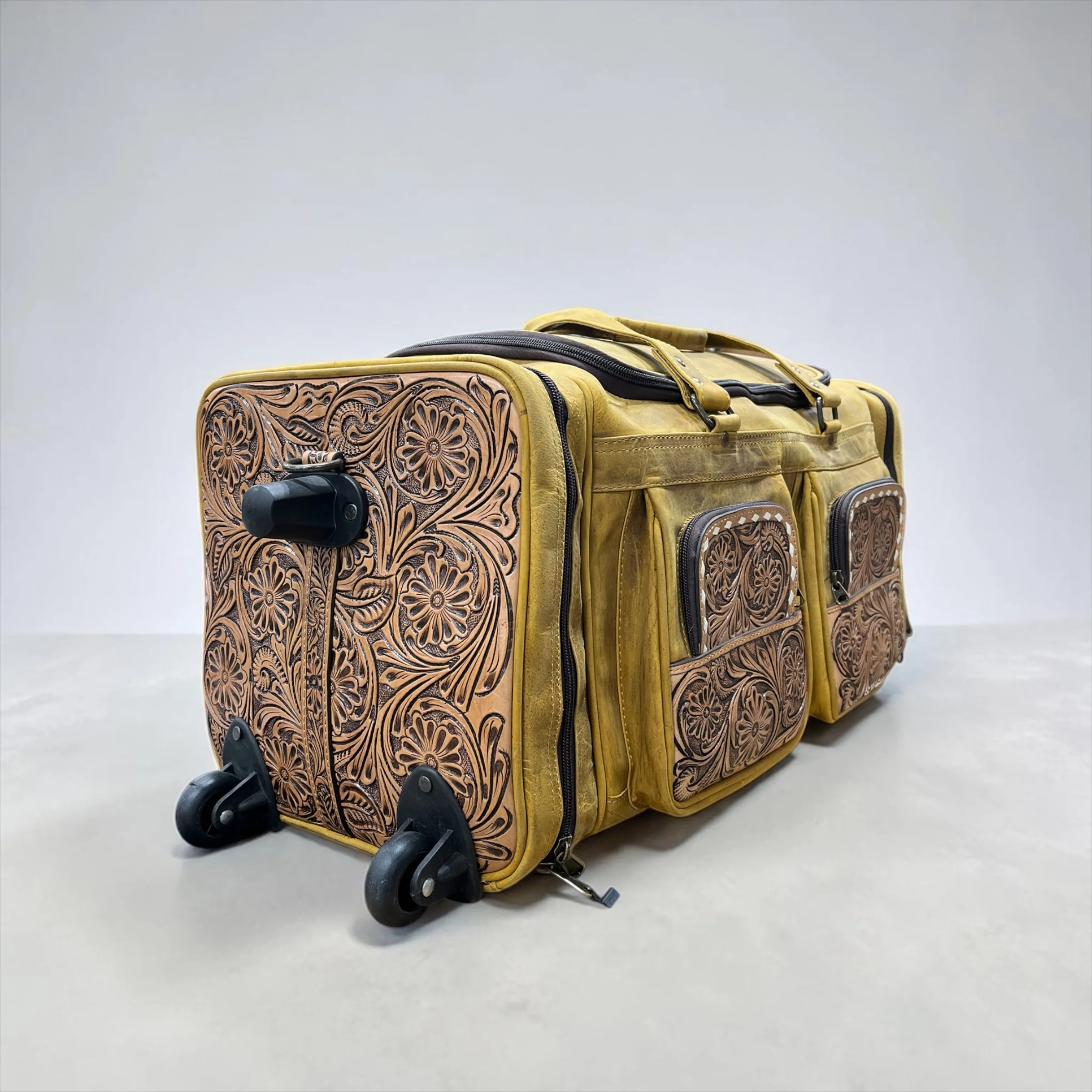 Yellow Tooled leather rolling duffle bag - Image 3