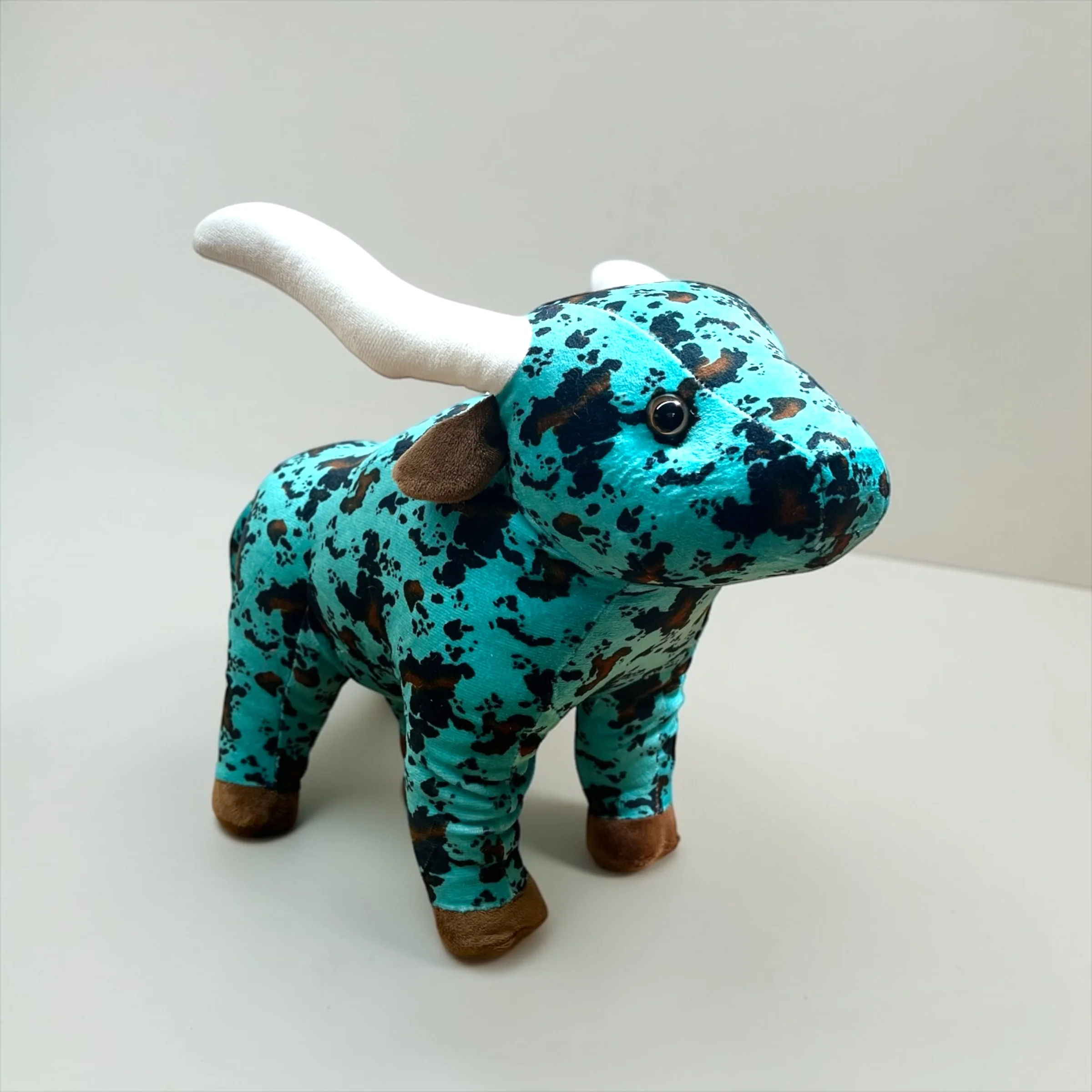 Turquoise Cowprint Longhorn- medium farm pal