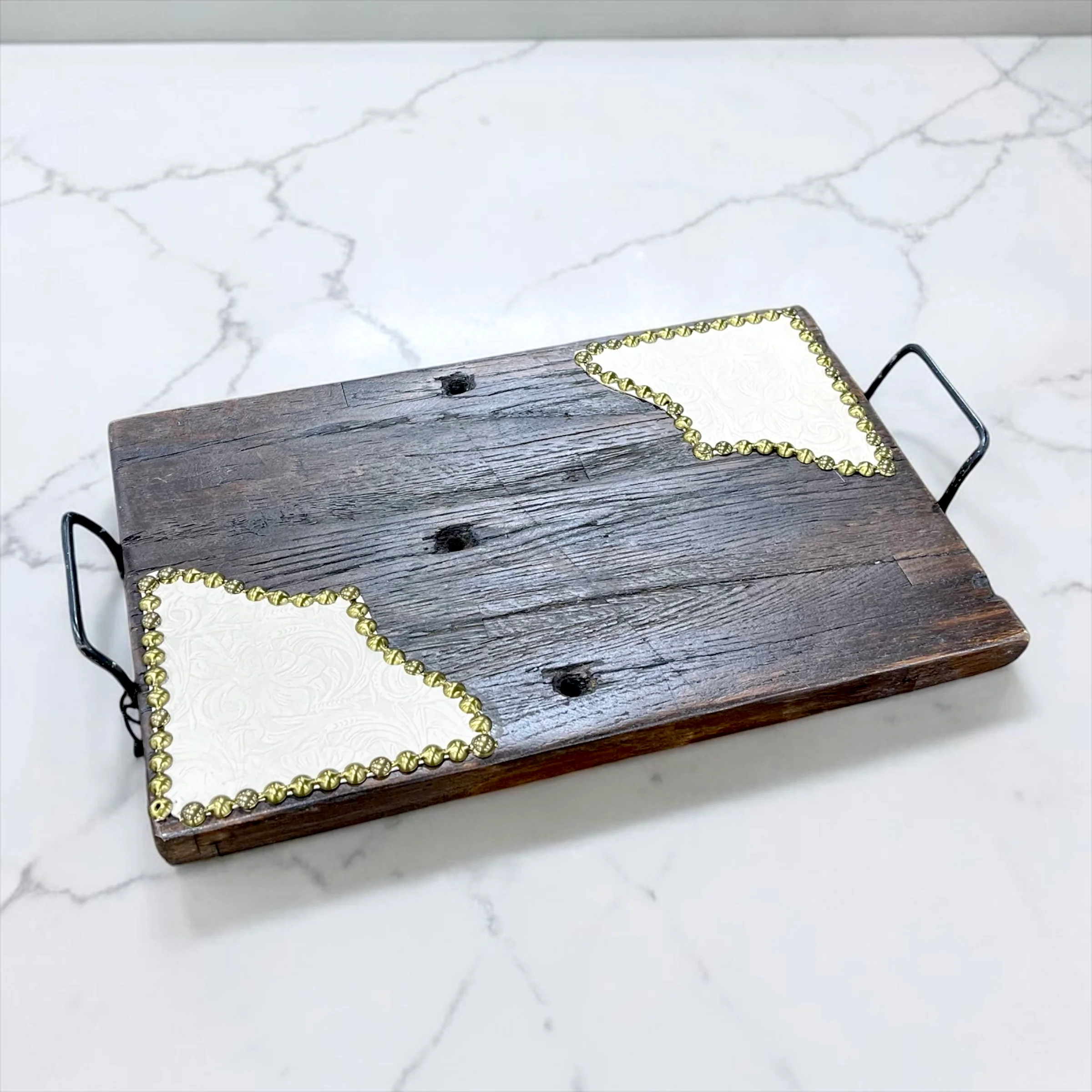 White leather wood tray - Image 2